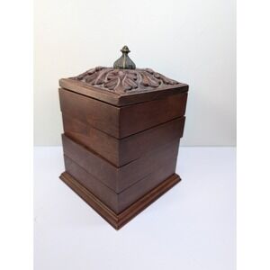 Bombay Co. 2001 Jewelry Box Spiral Wooden 4 Tier Spinning Velvet Drawer Vintage